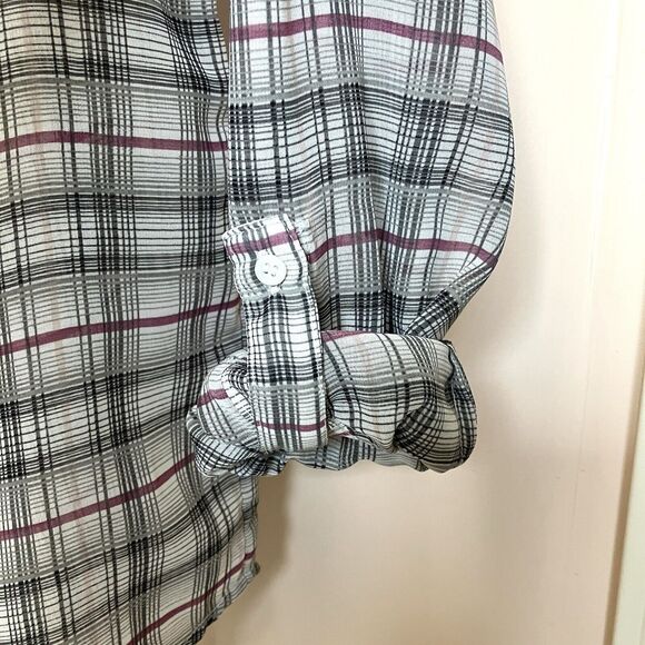Philosophy Blouse Large Long Sleeve Button Up Sheer Plaid - Picture 6 of 9